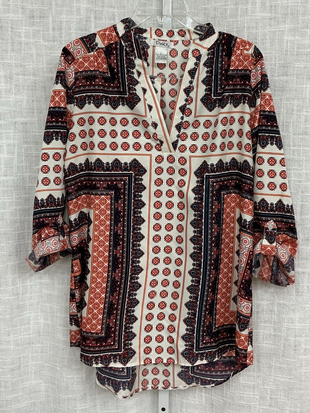 Pinky Printed Split-Neck Tunic in Cream and Rust
